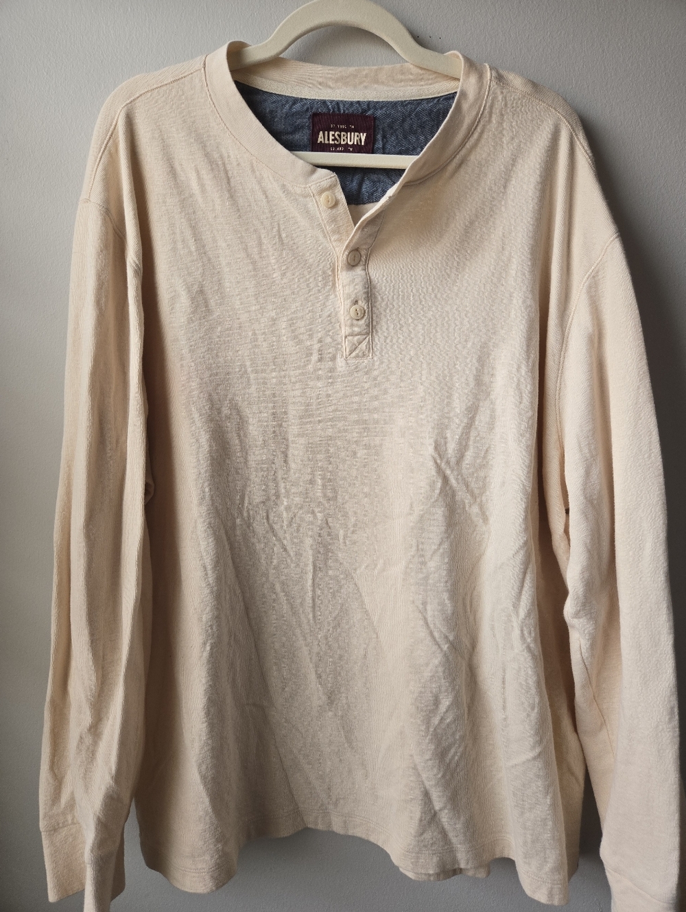 Men's Long-Sleeve Henley Shirt in Light Cream